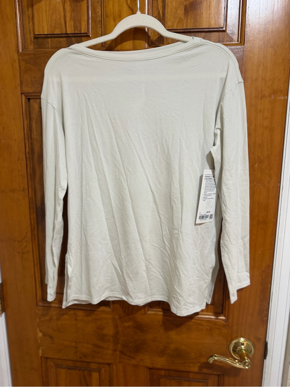 LULU relaxed fit boatneck Light Cream Long-Sleeve Women's Top - Picture 2 of 4
